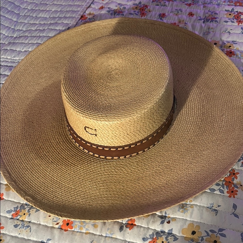 Elegant Tan Straw Hat with Brown Band